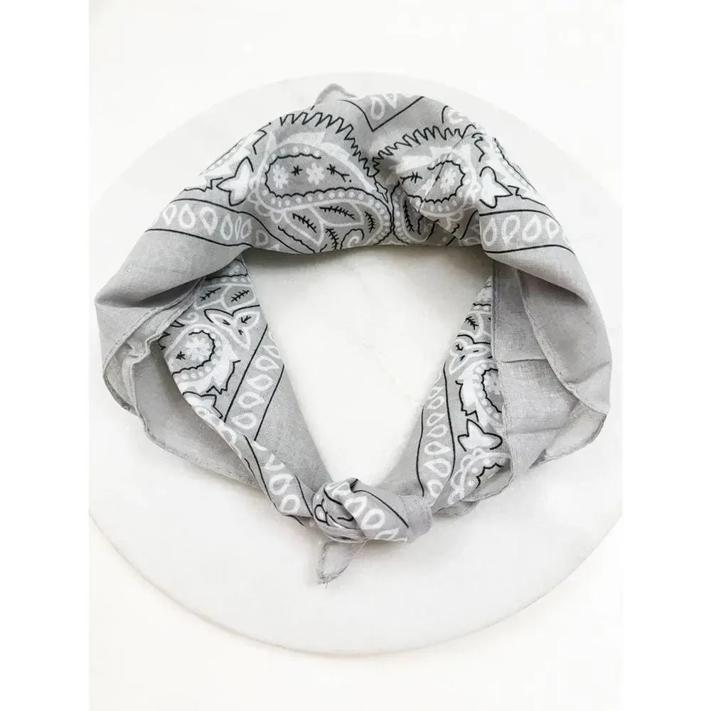 Gray Paisley Pattern Bandana | 100% Cotton | 21x21